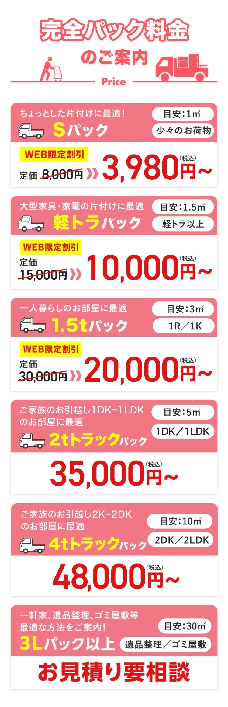 完全パック料金のご案内